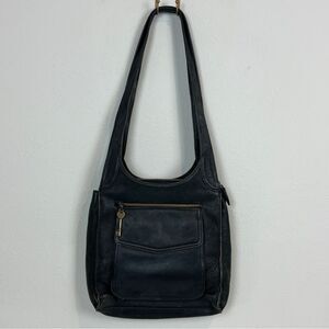 Fossil Black Leather Shoulder Zip Purse Bag Key 1997 #75082